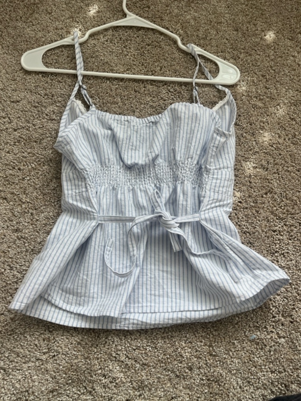 Brandy Melville White with Light Blue Pinstripe Tiffany Tank - Picture 3 of 3
